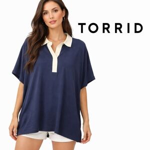 TORRID Belle Isle Cotton Collared Navy Polo Top Peacoat, Size 1X